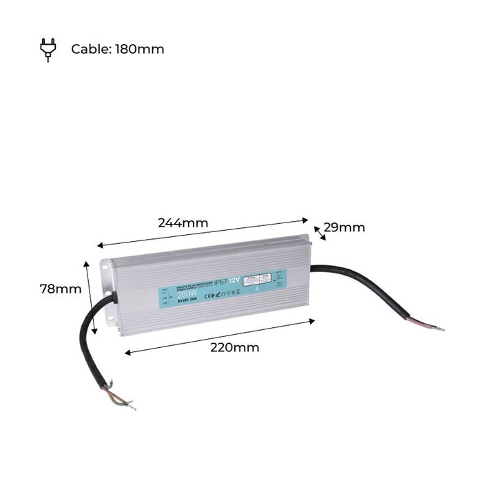 Transformador estanco 12V 200W IP67