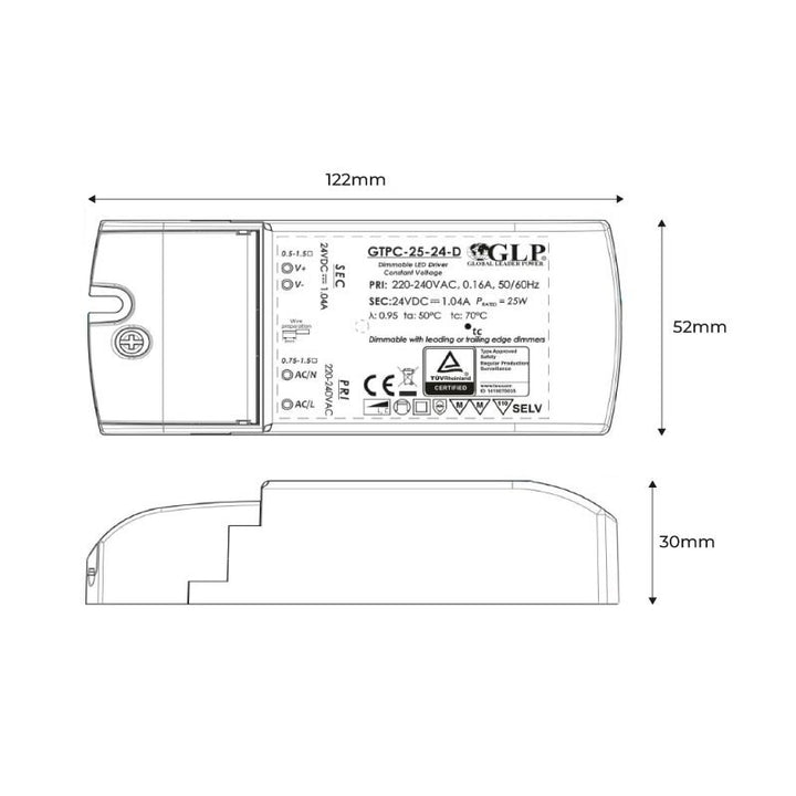 Fuente de alimentación LED regulable por triac de 25 W y 12 V - GLP