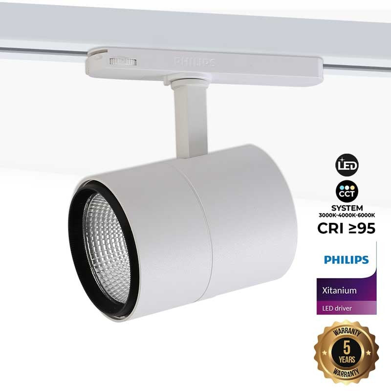 Foco LED sobre carril trifásico CCT 42W - CRI 95 - Driver Philips Xitanium integrado