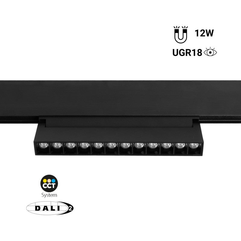 Spot LED CCT linéaire orientable sur rail magnétique 48V - 12W - Gradation DALI - UGR18