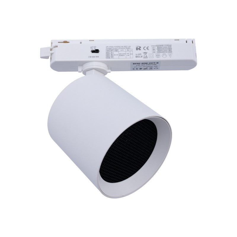 Projecteur LED sur rail  monophasé CCT - 40W - IRC 90 - Blanc