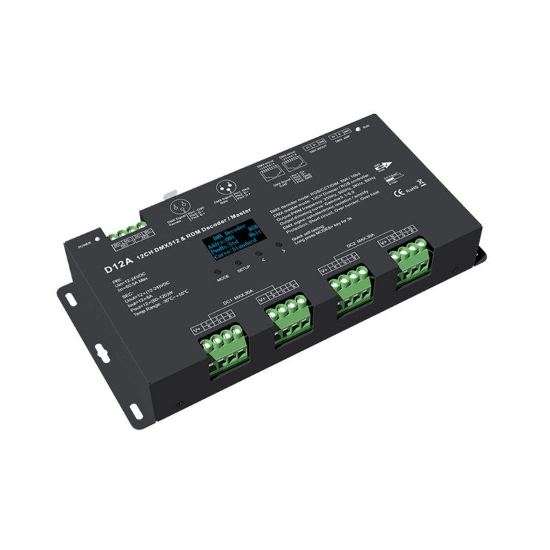 Décodeur DMX512 12-24V DC - 5A/canal - 12 canaux - Écran OLED