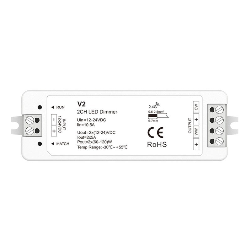 Contrôleur CCT 12-24V DC - 2 canaux - 5A/canal - RF 2.4GHz - Skydance