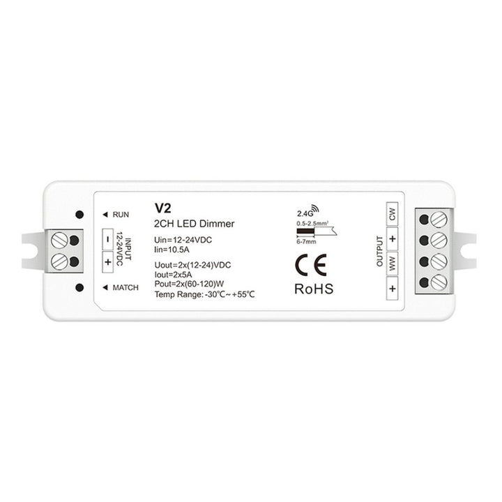 Controlador CCT 12-24 V DC - 2 canales - 5 A/canal - RF 2,4 GHz - Skydance