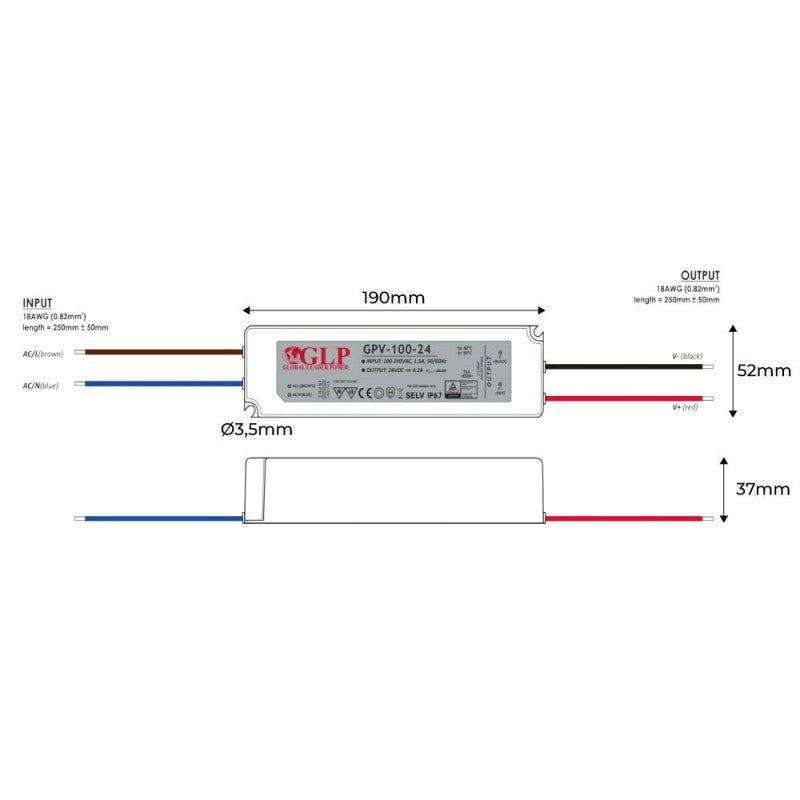 Fuente de alimentación LED impermeable 24V DC - 100W - IP67 - GLP