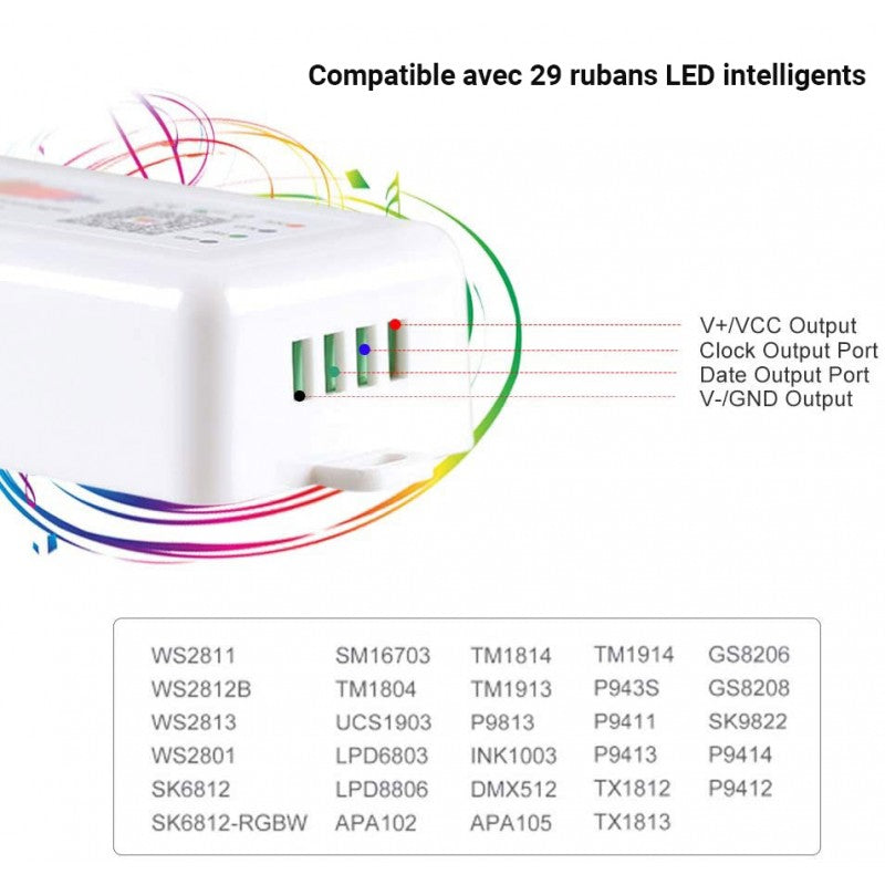 Contrôleur musical LED IC Pixel RGB/RGBW Bluetooth - 5-24V DC - 960 pixels