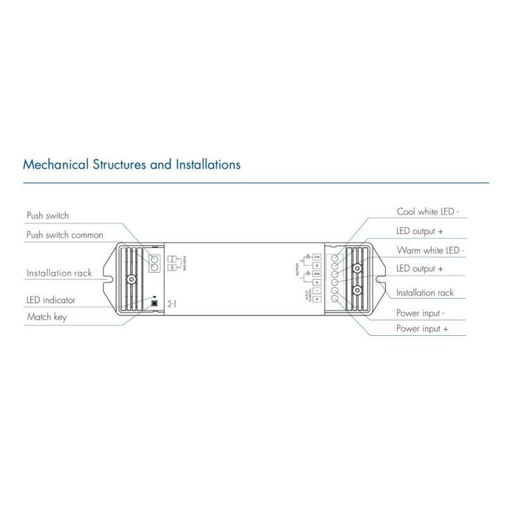 Contrôleur variateur CCT 12-48V DC - 16A (8A/canal) - RF 2.4G - Dimmer PUSH - Skydance