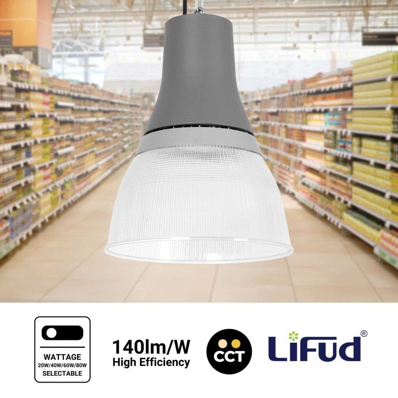 Lámpara colgante LED CCT comercial (25 W, 40 W, 60 W y 80 W) - Difusor de policarbonato - UGR19 - Controlador Lifud