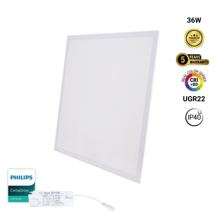 Pack 10 dalles LED 60x60cm 36W UGR&gt;22 Driver Philips - 4000K