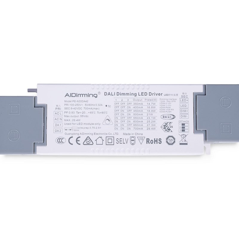 Controlador LED regulable DALI, PUSH, 1/0-10 V - Corriente múltiple (350-700 mA)