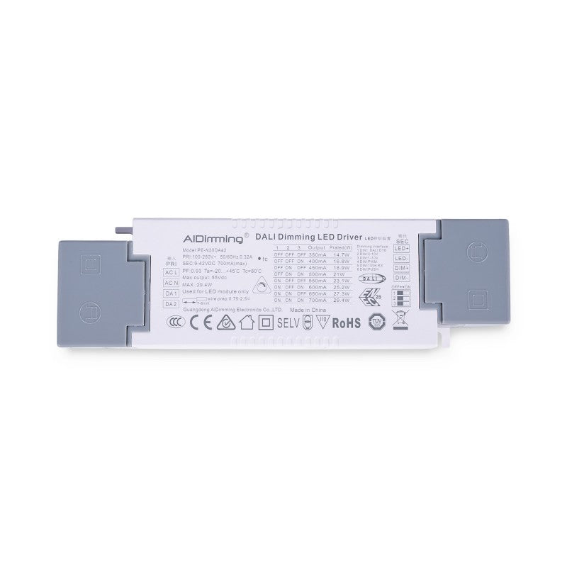 Driver LED dimmable par DALI , PUSH, 1/0-10V - Courant multiple (350-700mA)