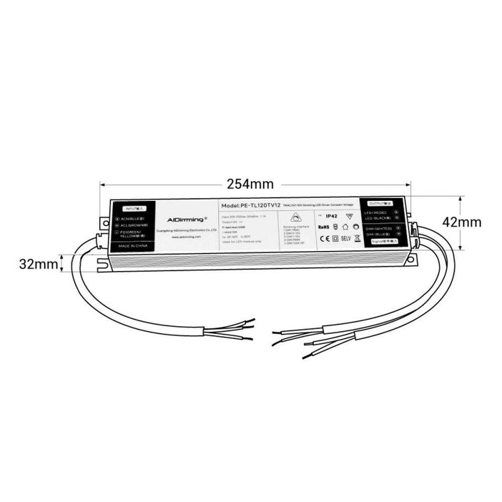 Alimentation LED dimmable TRIAC/0-10V 200-250V - Sortie 12V - 10A - 120W