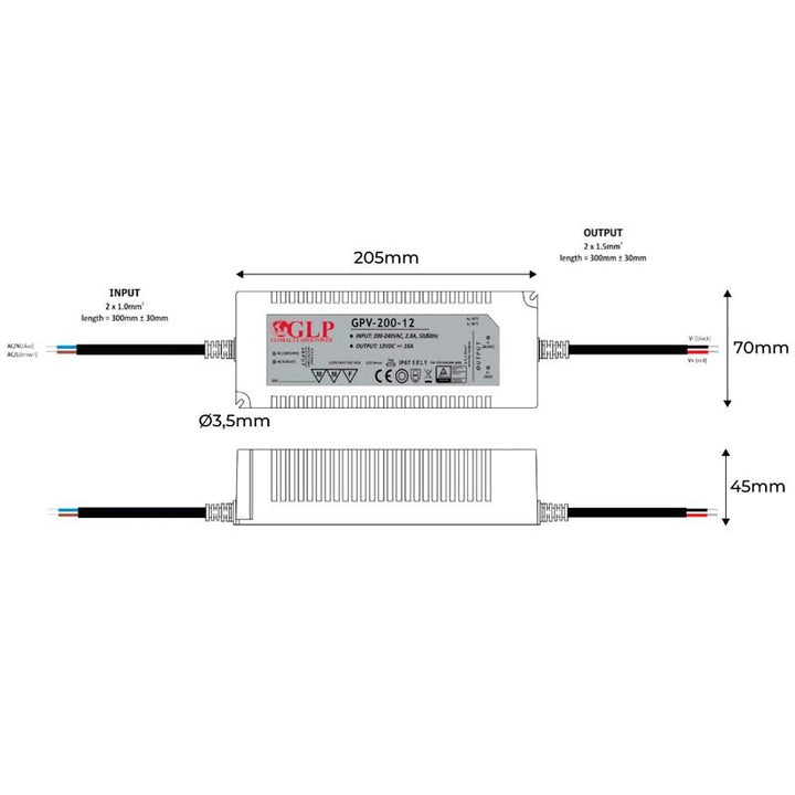 Alimentation LED étanche 12V DC - 200W  - IP67 - GLP