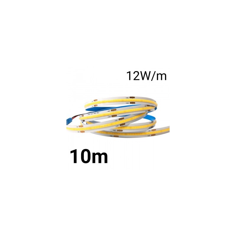 Tira LED COB 24V DC - 12W/m - 10mm - IP20 - Rollo de 10 metros - Cortable cada 5cm