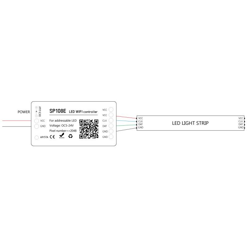 Controlador de píxeles LED IC WIFI RGB/RGBW - 5-24 V CC - 2048 píxeles