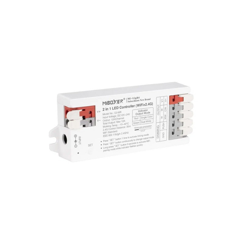 Controlador de tira LED 2 en 1 - Monocromo - CCT - 12/24 V CC - 2,4 GHz + WiFi - Mi Boxer - E2-WR