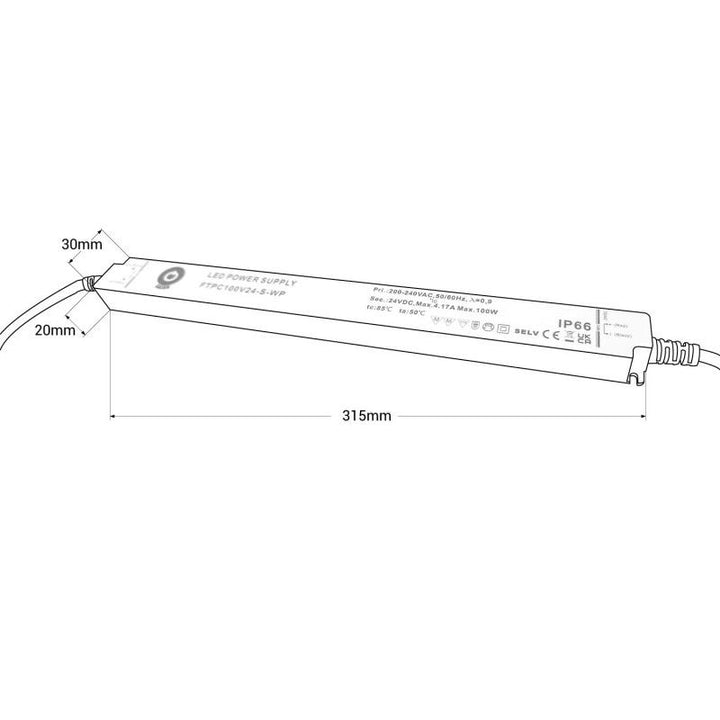 Fuente de alimentación extraplana impermeable de 24 V CC - 100 W - IP66