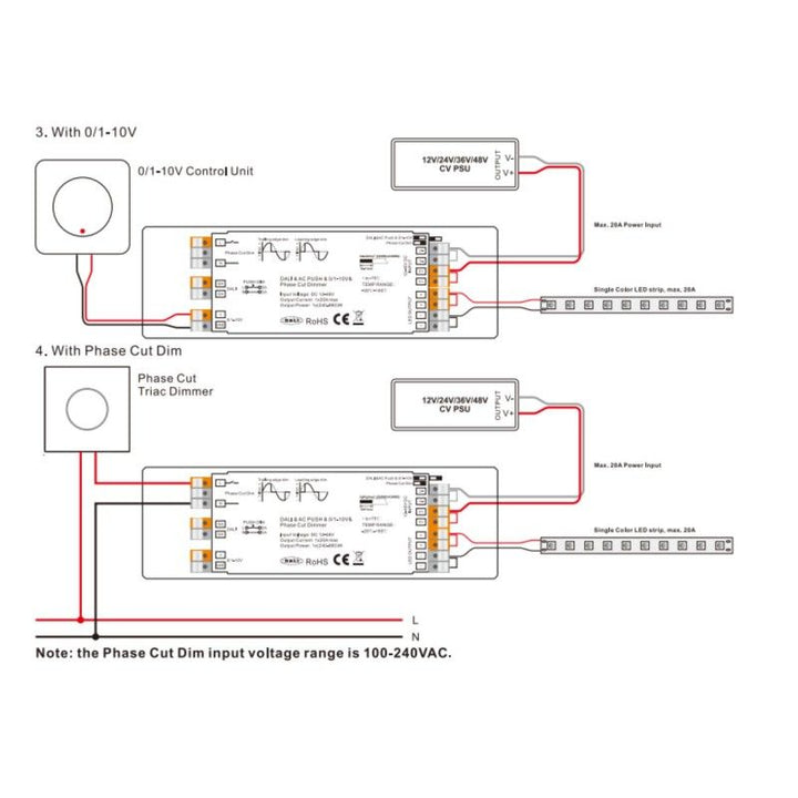 Regulador de intensidad DALI de 2 canales MONO/RGB/RGBW - 12-36 V - 4 canales x 5 A