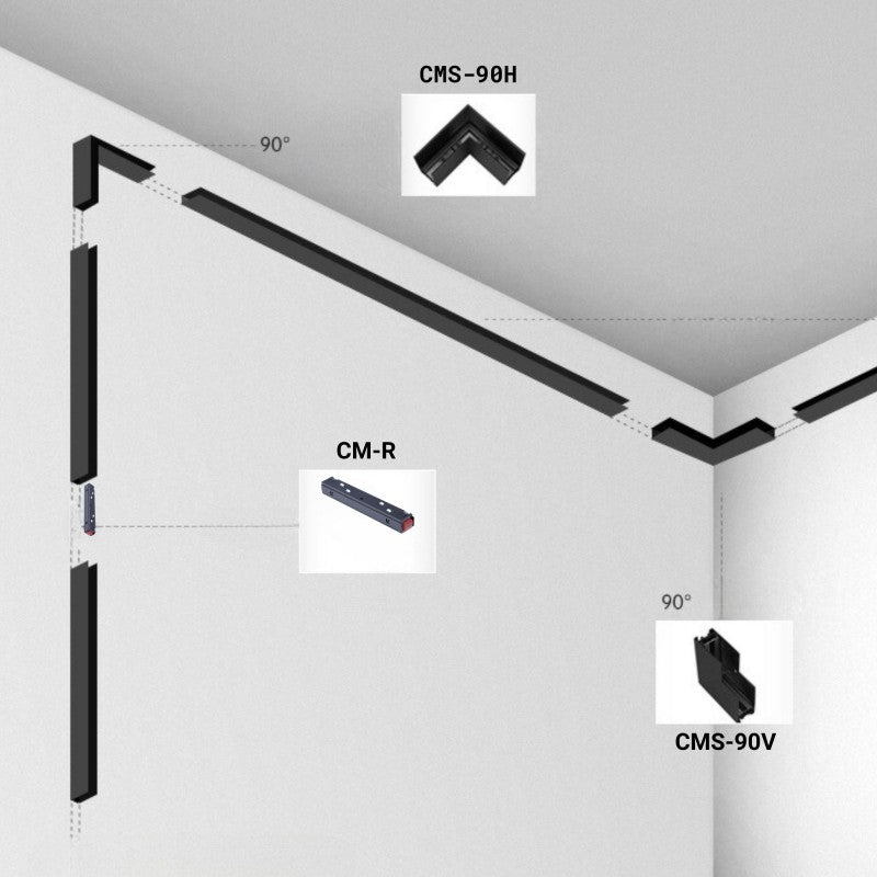 Jonction d'angle pour rails magnétiques en saillie 20mm - Verticale