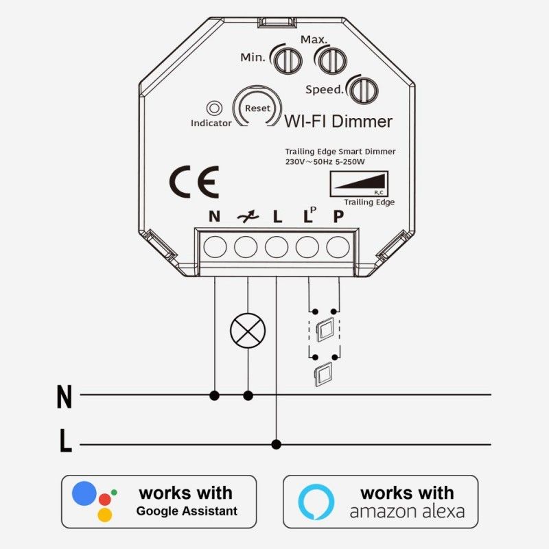 Dimmer SMART WIFI 250W Tuya APP - PUSH