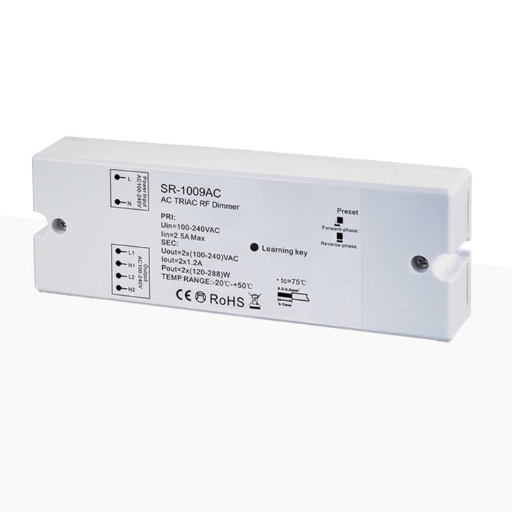 Controlador de color único regulable - Regulador RF TRIAC de CA - 2 canales 1,2 A/canal - 100-240 V CA - SUNRICHER Perfect RF