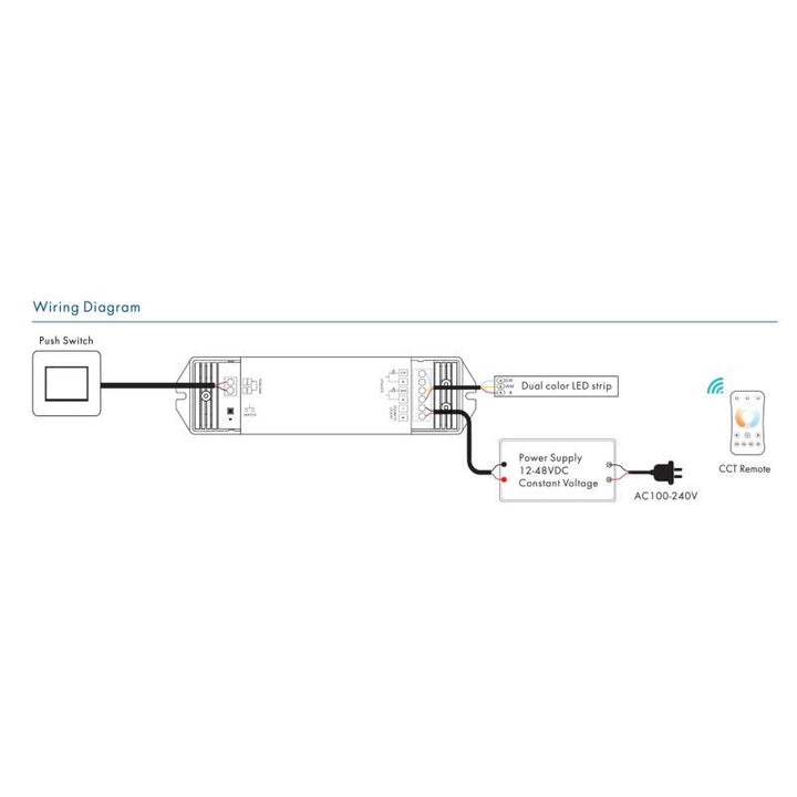 Controlador de intensidad CCT 12-48 V CC - 16 A (8 A/canal) - RF 2,4 G - Regulador PUSH - Skydance