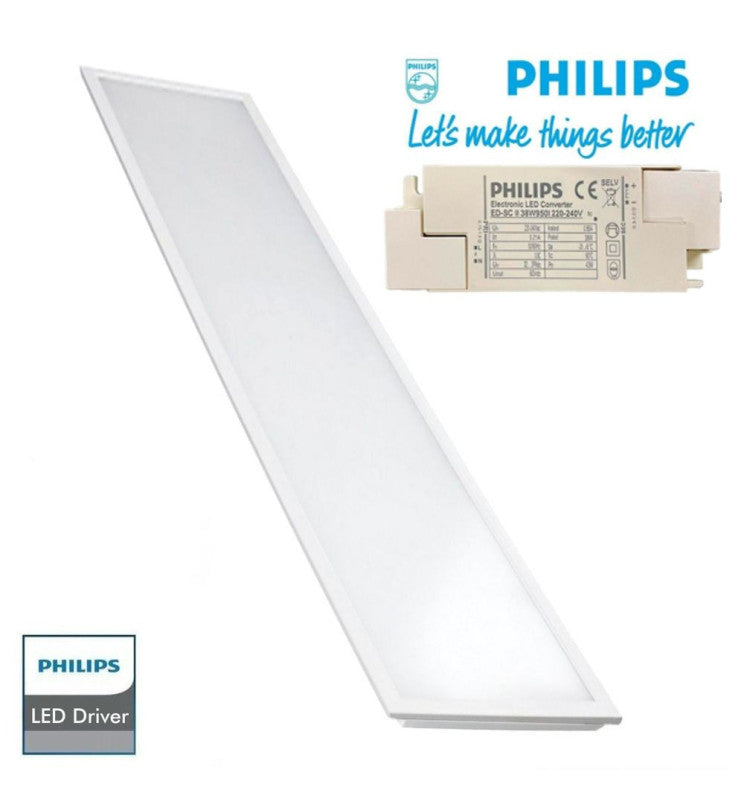 PACK 6 Dalles LED 120x30 Slim 40W - Philips Driver - Cadre blanc